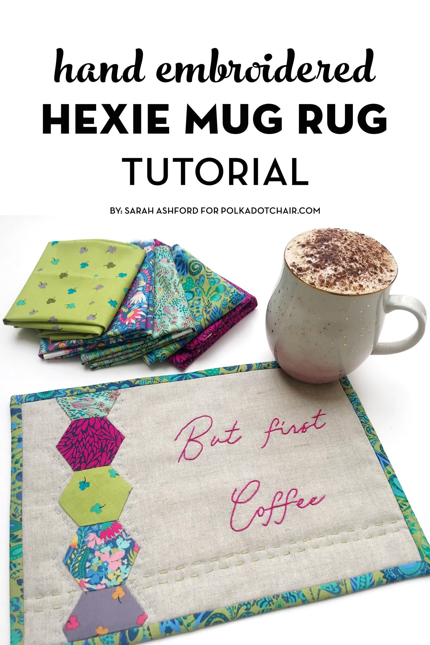 Embroidered Hexie Mug Rug Pattern