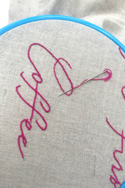 close up of hand embroidery stitches