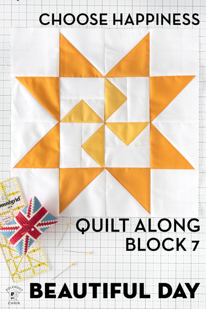 yellow quilt block on white cutting mat