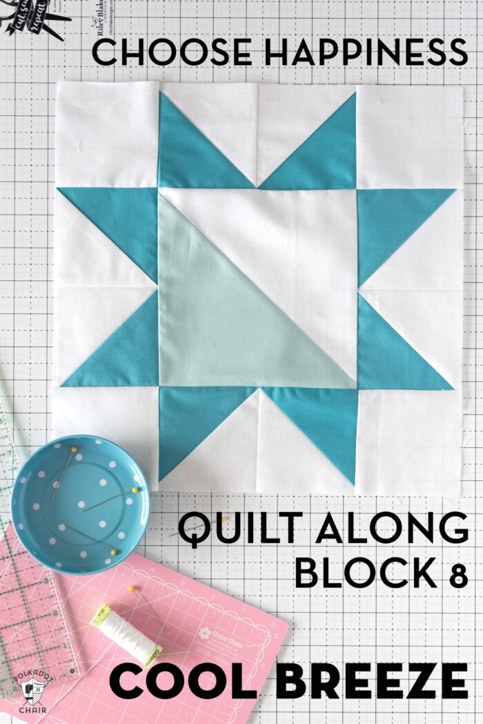 blue quilt block on white cutting mat