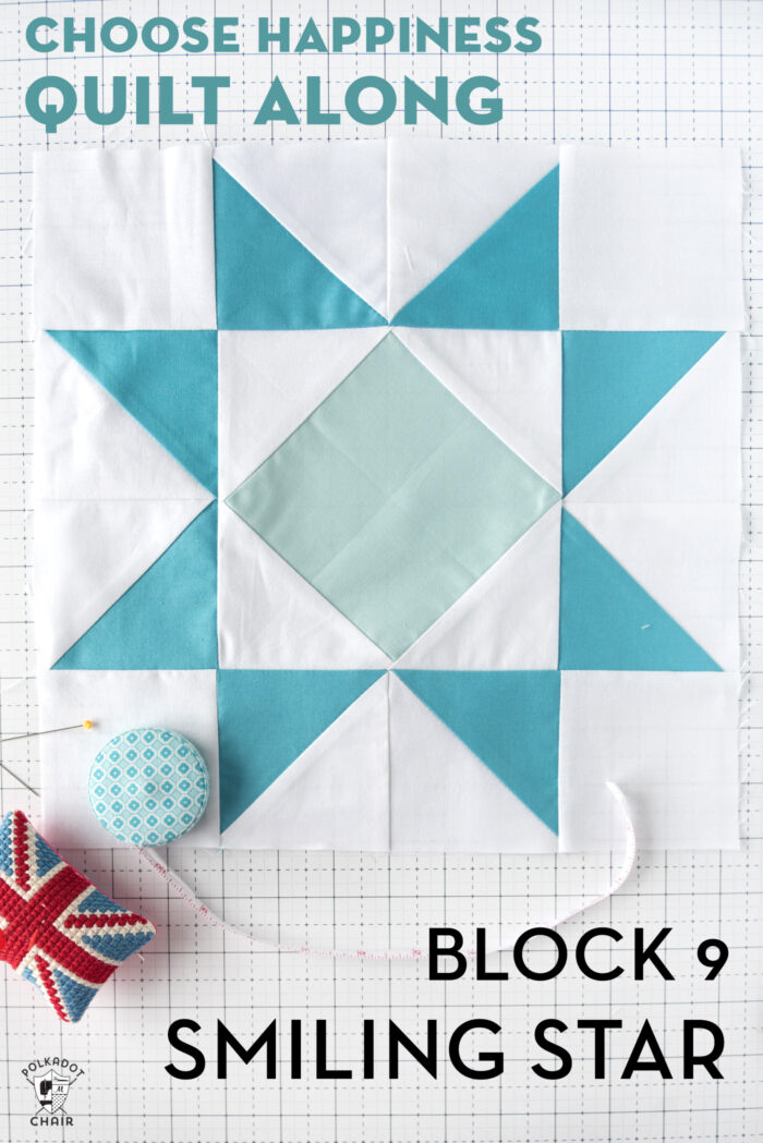 Colorful quilt block on white cutting mat