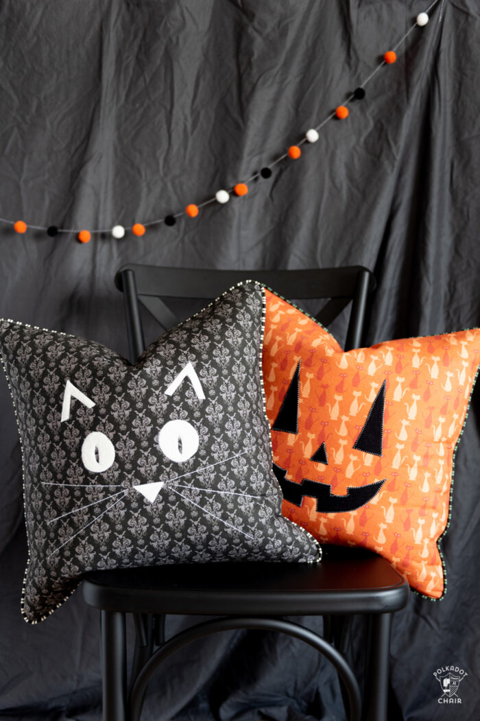 Stitched Pumpkin Halloween Throw Pillow, 18