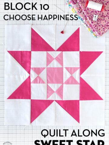 Colorful quilt block on white cutting mat