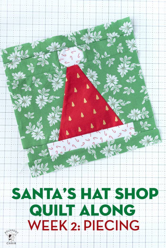 Santa Hat quilt block on white cutting mat