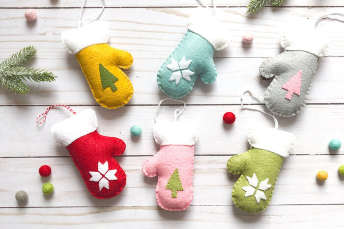 finished photo of mitten Christmas ornaments