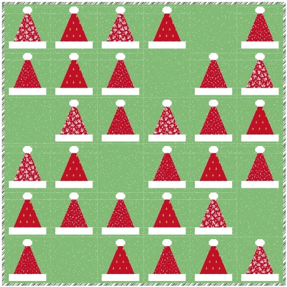 diagram of santa's hat quilt with green background