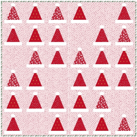 diagram of santa's hat quilt with pink background