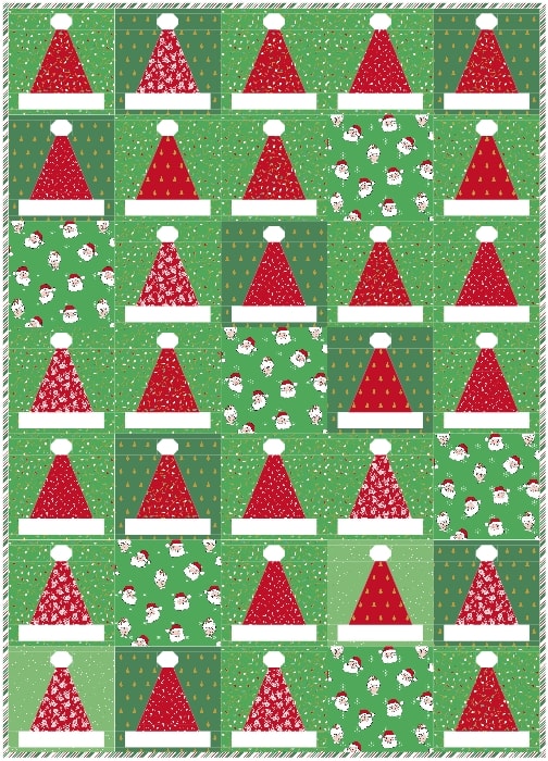 diagram of santa's hat quilt with green background
