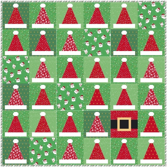 diagram of santa's hat quilt with green background