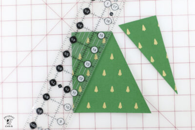 triangle christmas tree on fabric on cutting mat
