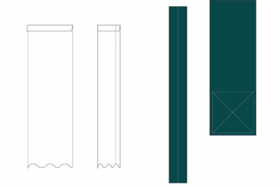 Green and yellow illustration of construction steps of toy storage bag.