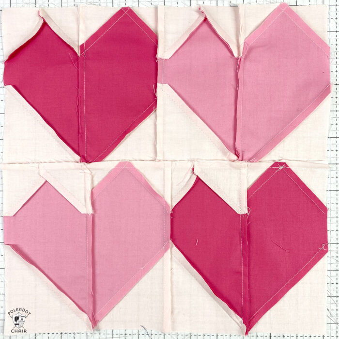 back of quilt block showing seams