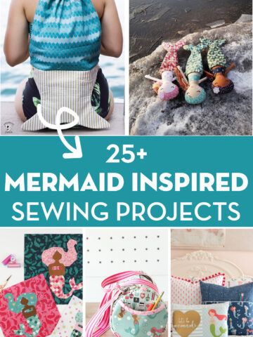 collage image of mermaid sewing project with text