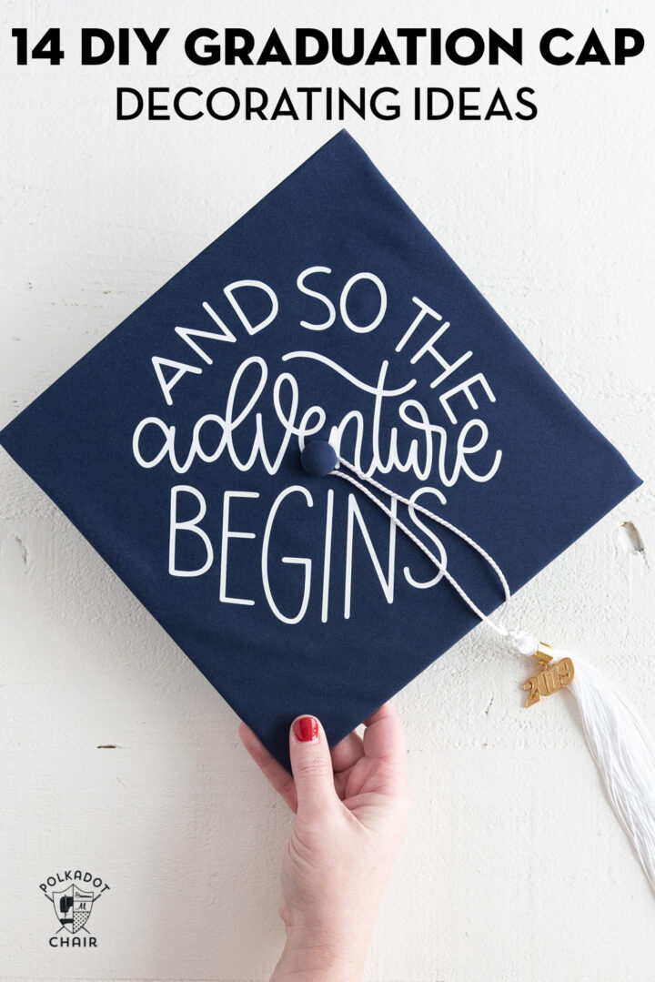 navy blue graduation cap with white lettering