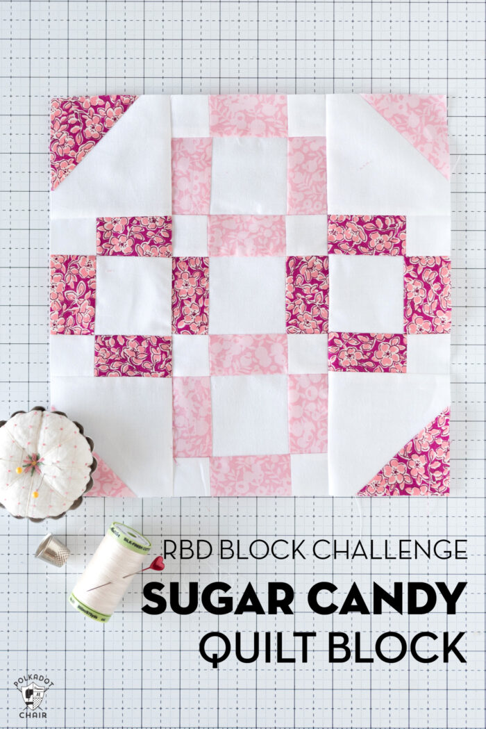 pink quilt block on white cutting mat