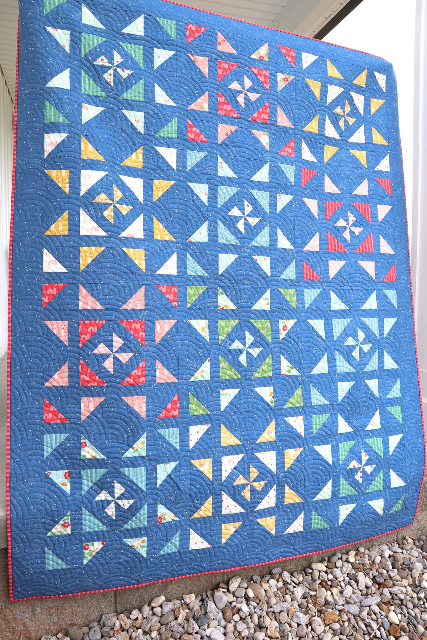 blue star quilt outdoors