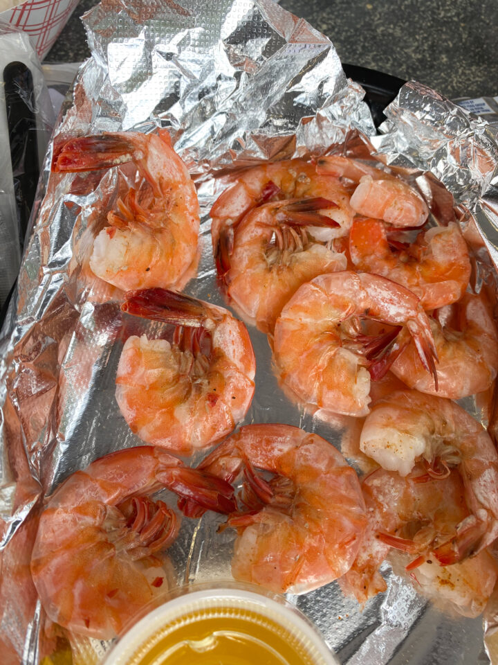 cooked shrimp on tin foil