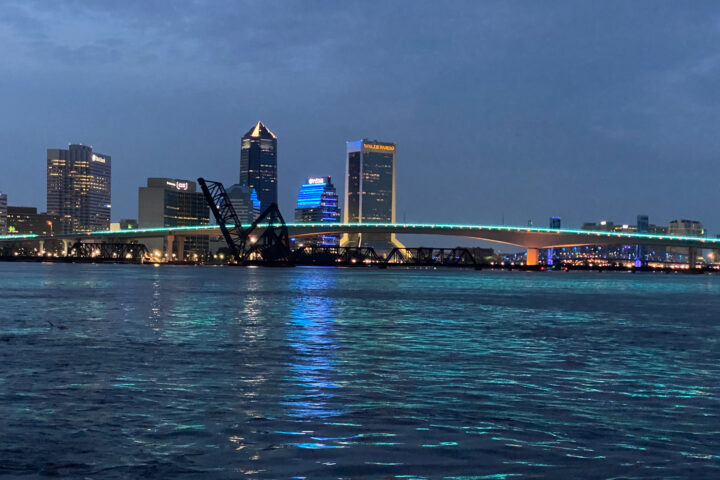 Evening shot of downtown Jacksonville at night. 