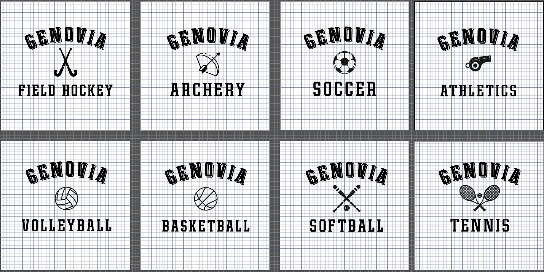 screenshot of genovia logos for t shirts