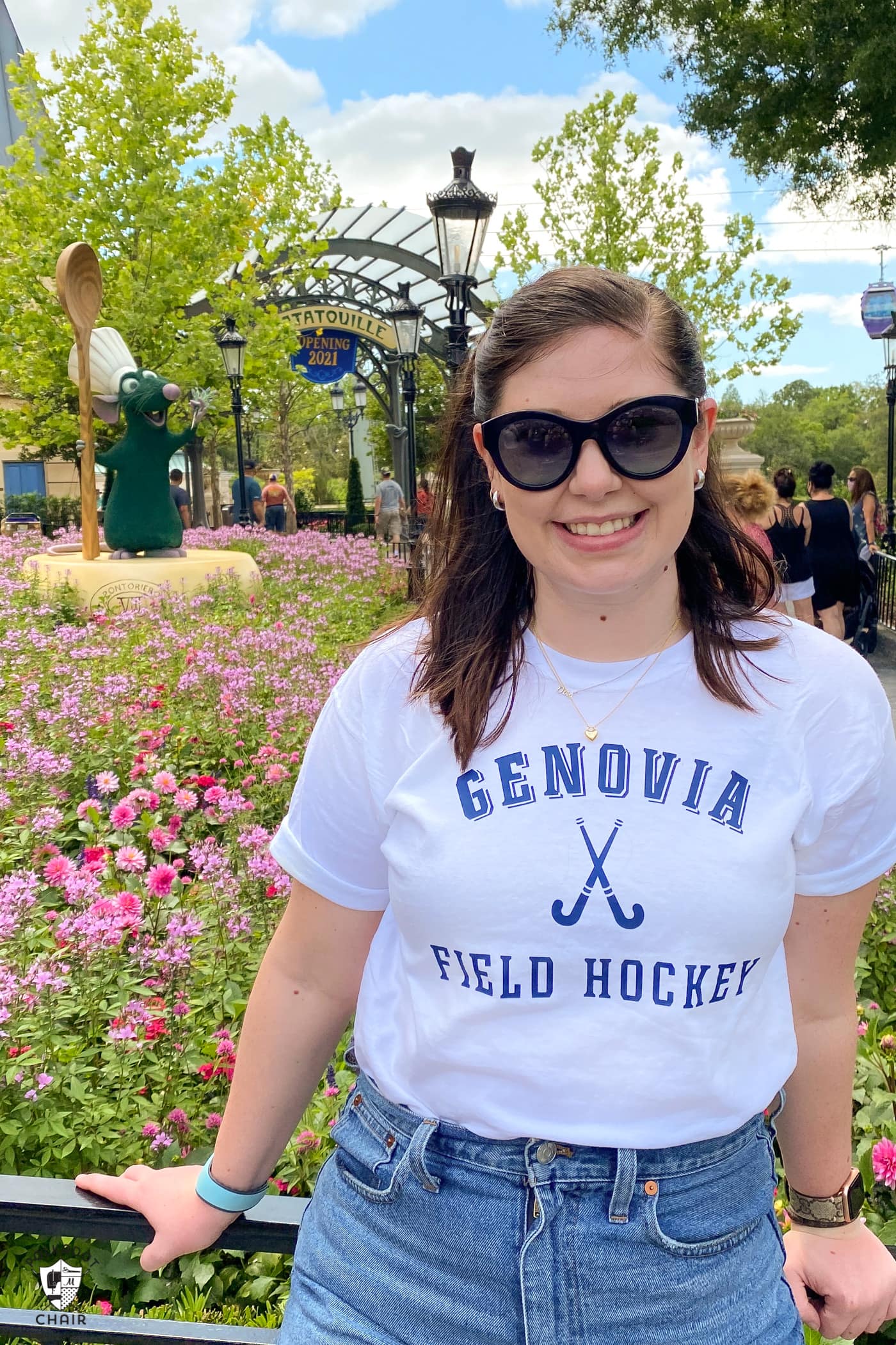 girl in front of flower field at Epcot