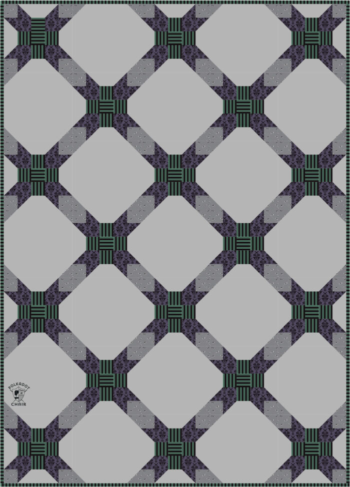 diagram of gray purple and green geometric quilt