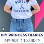 girl in white tee with genovia shirt in front of navy wall