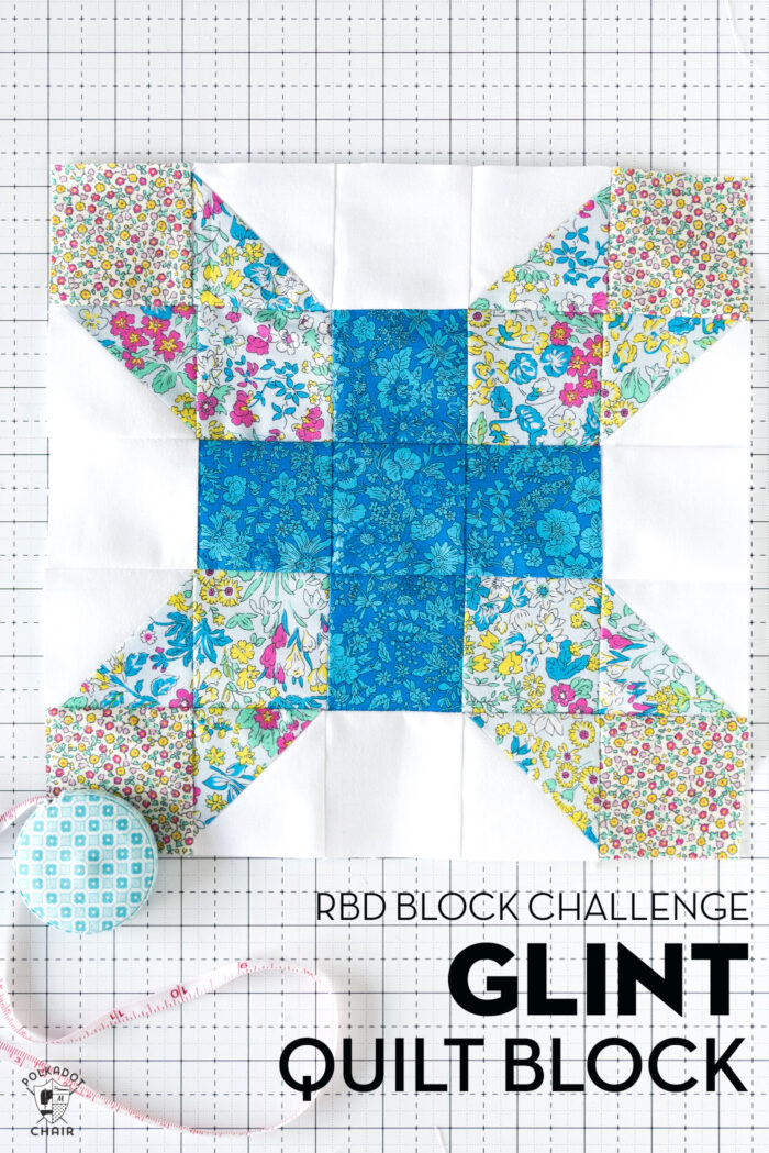 blue and white quilt block on white cutting mat