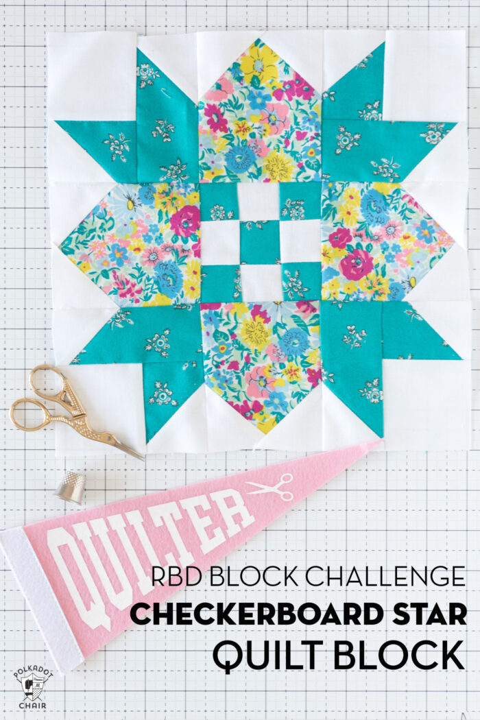 turquoise, white and floral quilt block on white cutting mat