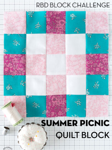 pink, blue and aqua quilt block