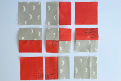 diagram of red and gray quilt block construction