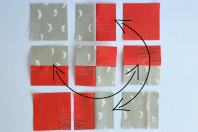 diagram of red and gray quilt block construction