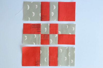 diagram of red and gray quilt block construction