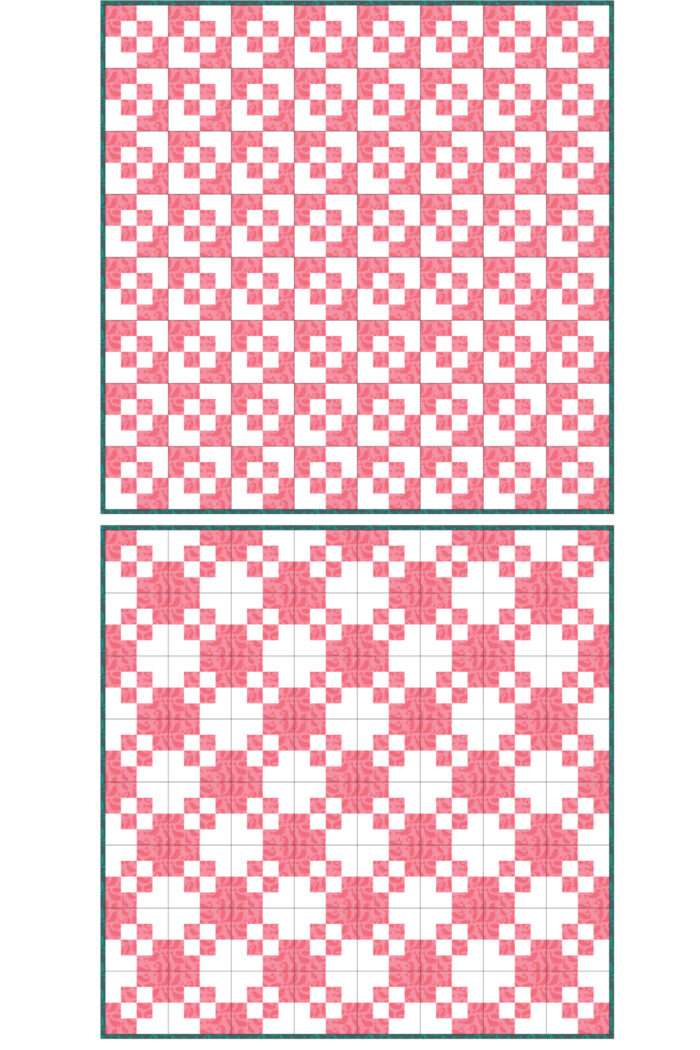 pink and white quilt diagram