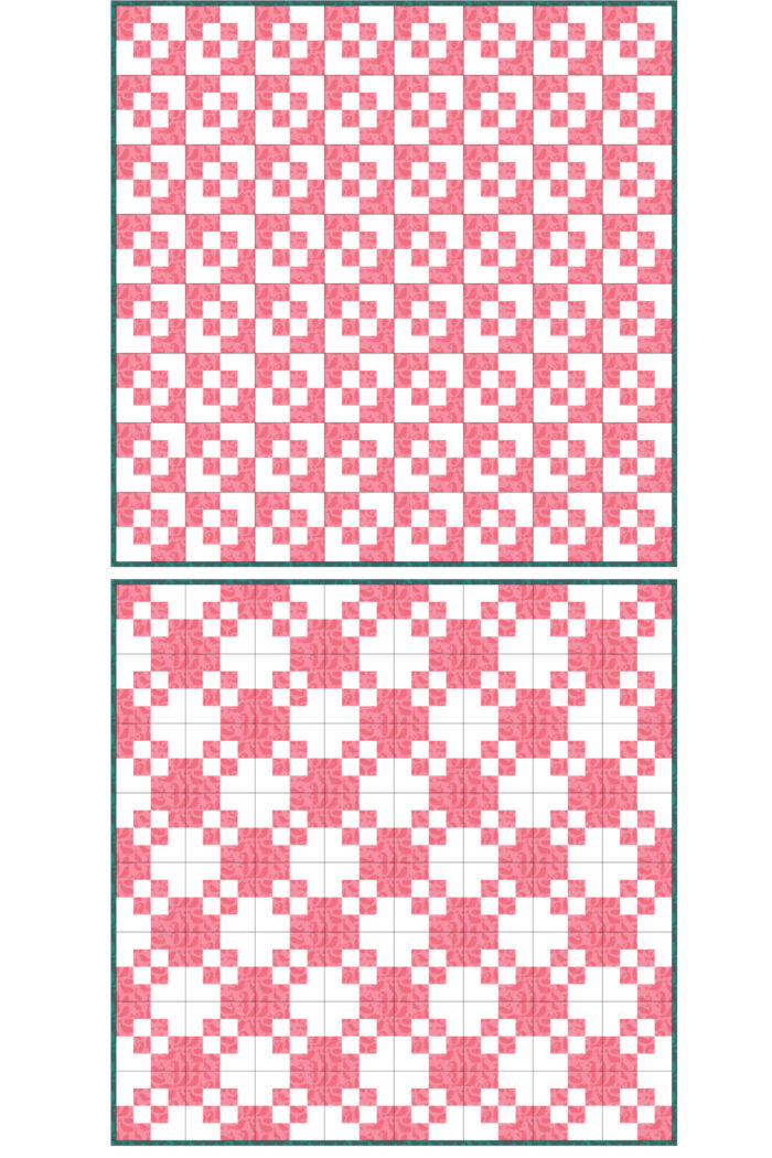 pink and white quilt diagram