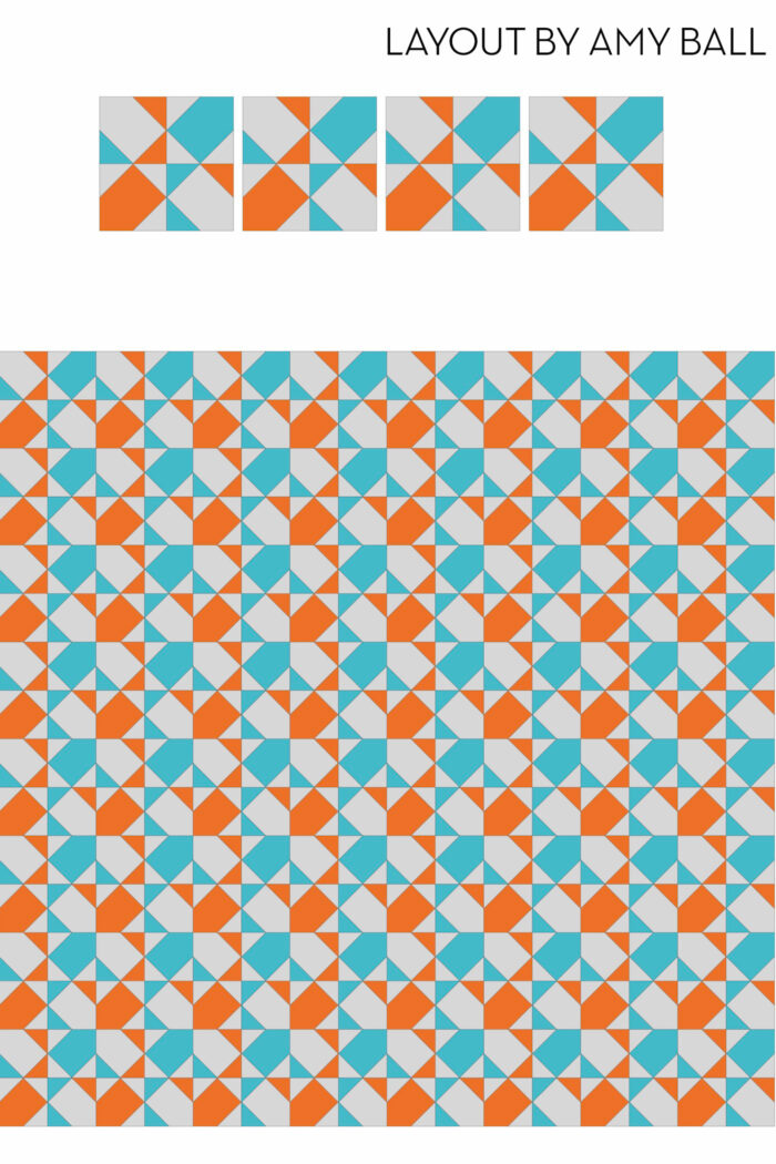 diagram of orange and blue quilt blocks in quilt top layout