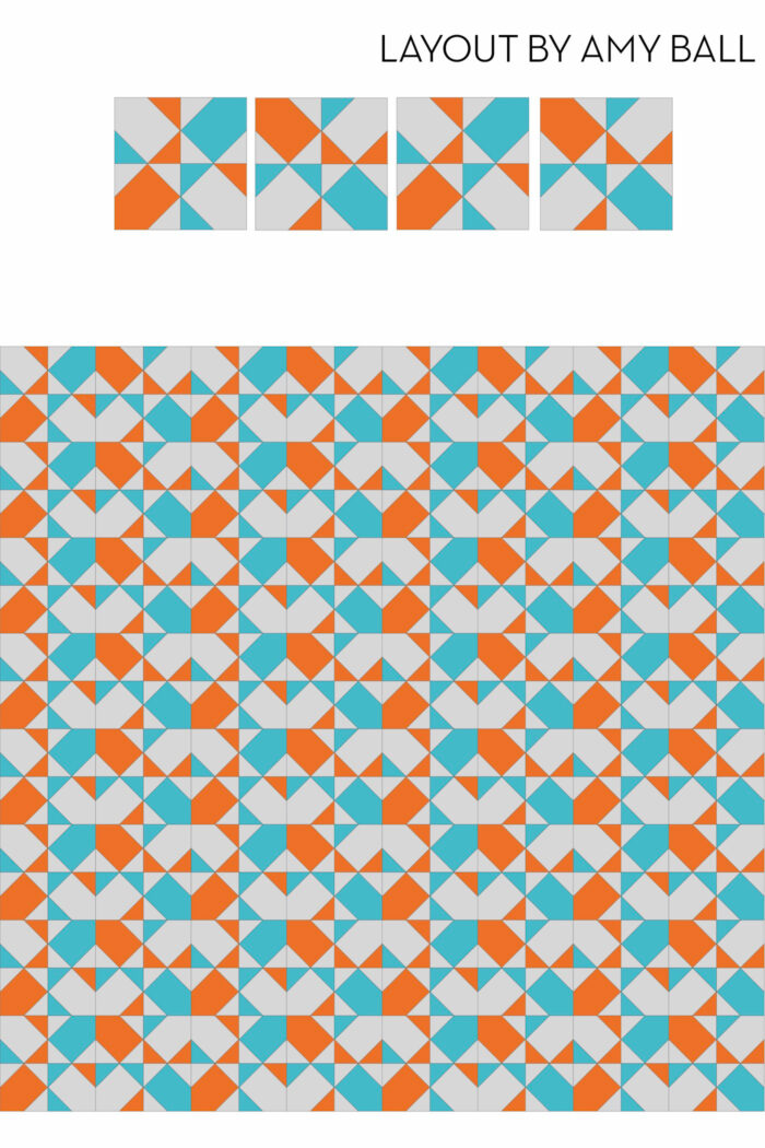 diagram of orange and blue quilt blocks in quilt top layout