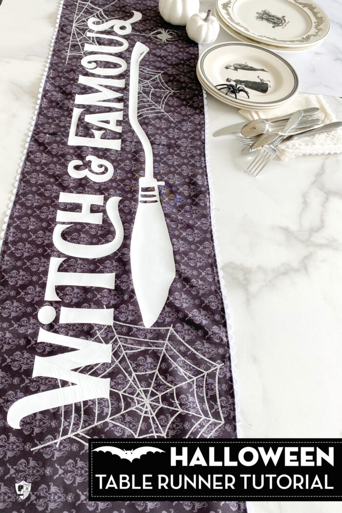 black and white table runner on marble table
