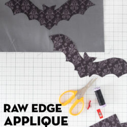 bat fabric shapes, scissors and fabric on cutting mat