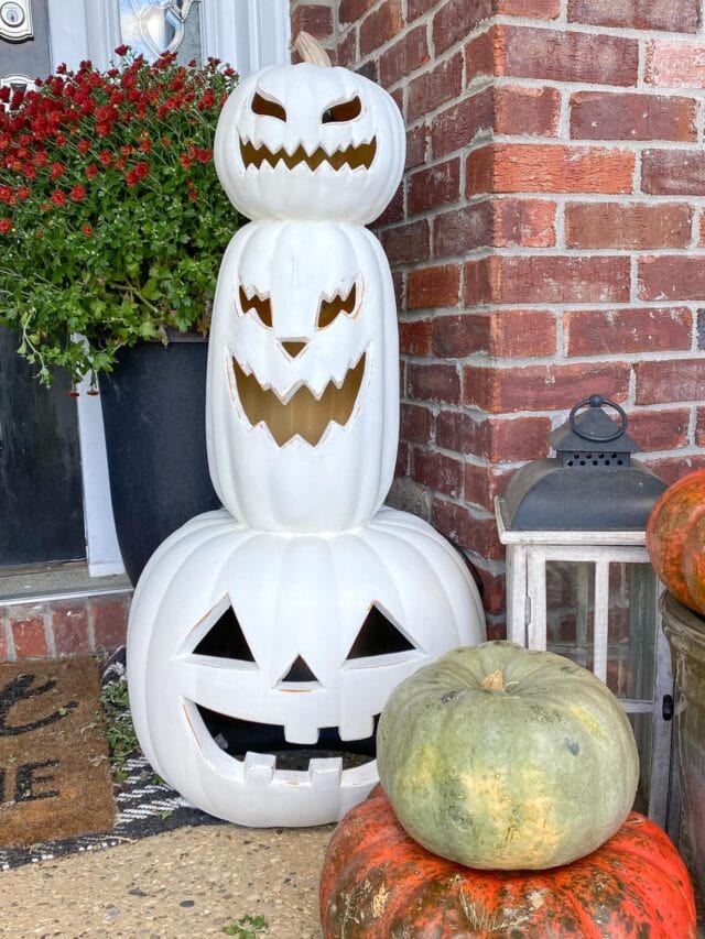 DIY Stacked Pumpkin Topiary with Upcycled Plastic Pumpkins Story The