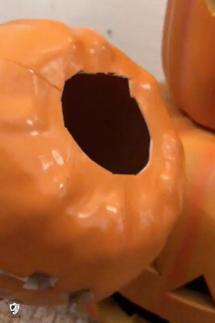 hole in the bottom of a plastic pumpkin