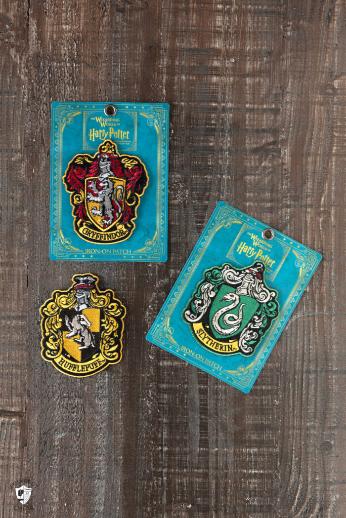 harry potter patches on wood table