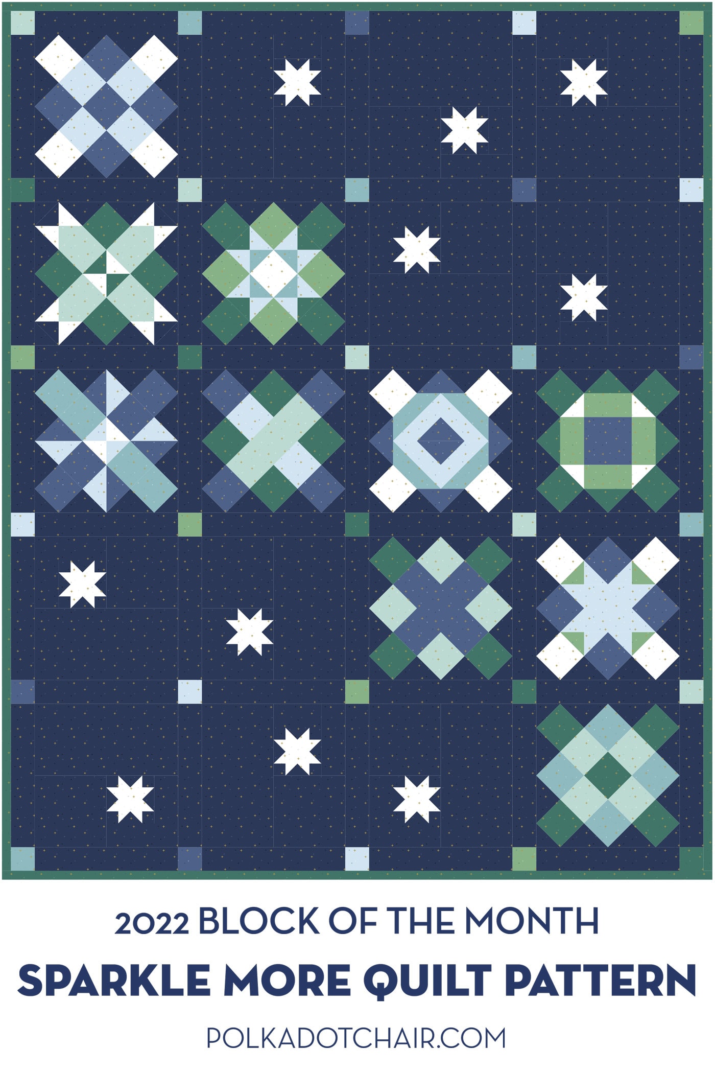 diagram of a navy, green and blue quilt