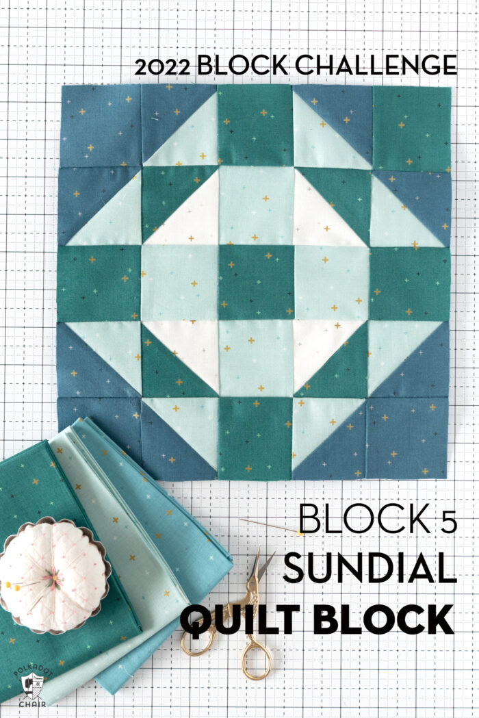 blue and white quilt block on white cutting mat