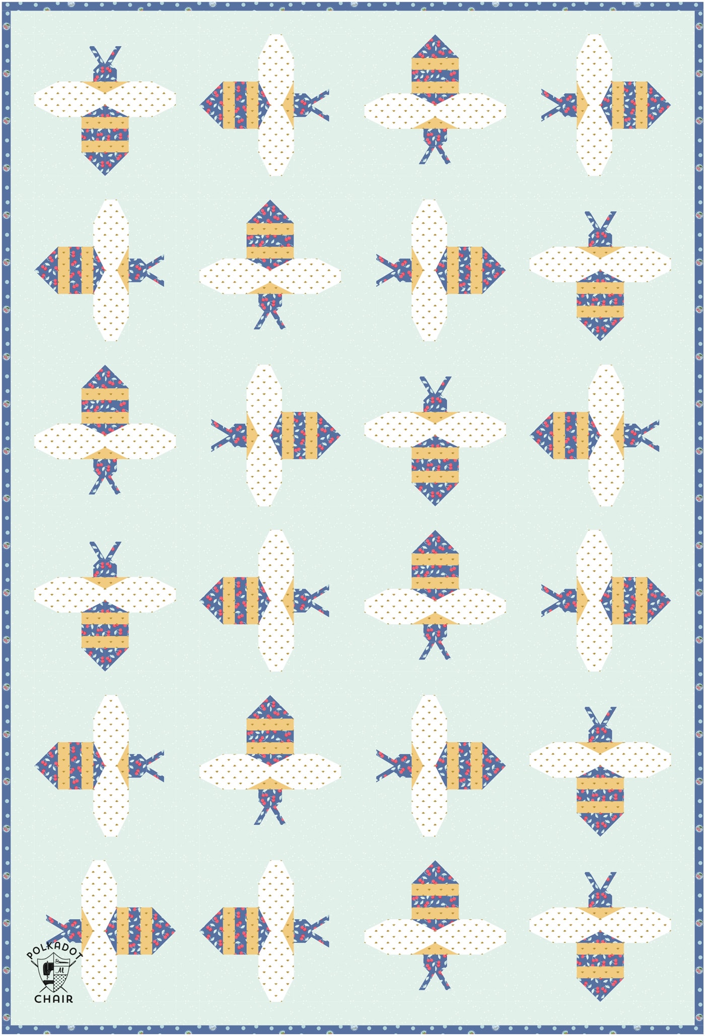 Bee Quilt pattern in yellows and blues