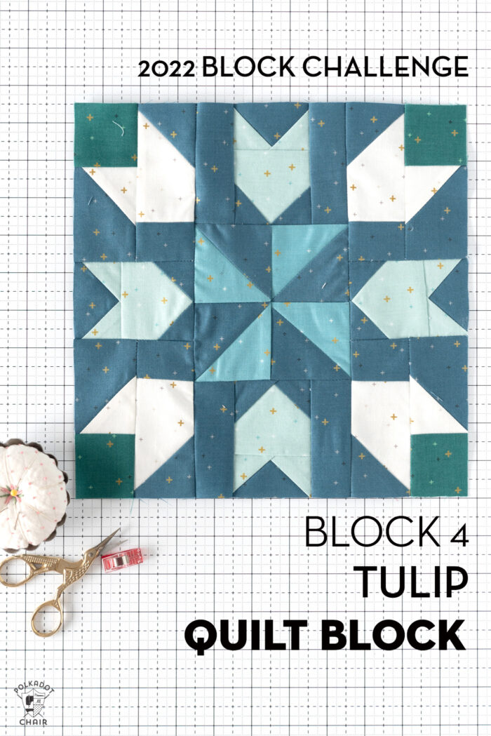 blue and white quilt block on white cutting mat