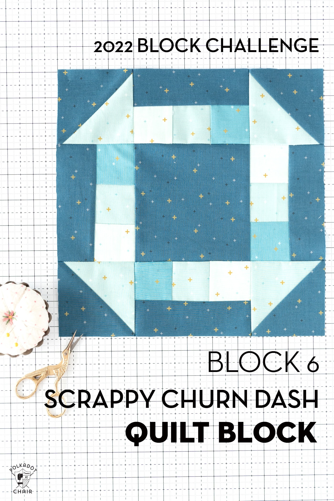 Scrappy Churn Dash Quilt Block Pattern; RBD Challenge Block #6