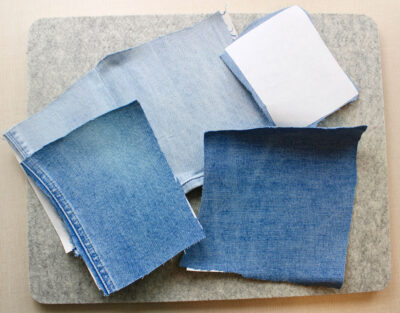 close up of denim scraps