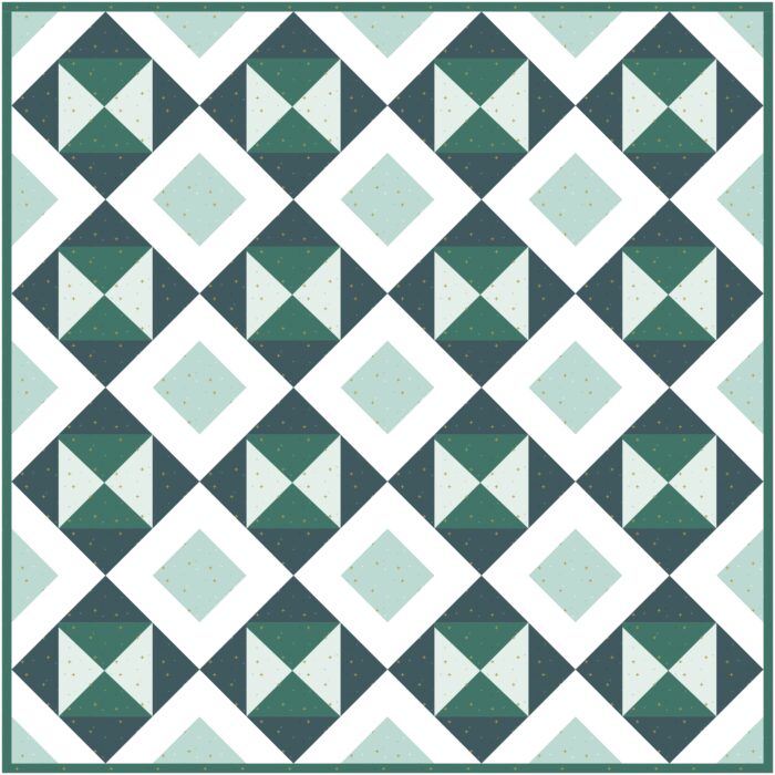 geometric quilt pattern in blues and aquas