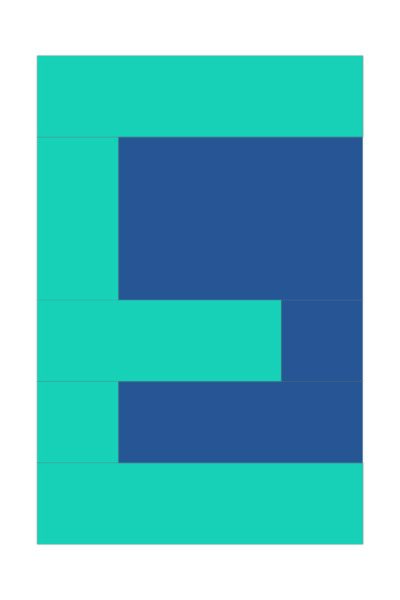 Diagram of quilt block construction in blue and white