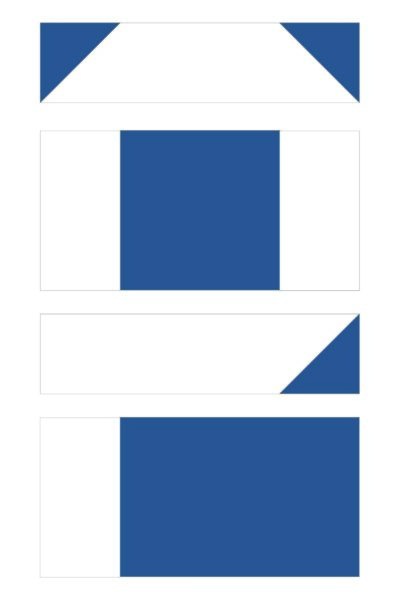 Diagram of quilt block construction in blue and white
